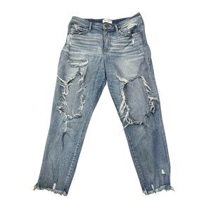 Buckle BKE Mom Jeans Women's Size 31 Blue Mid Rise Distressed Stretch Denim